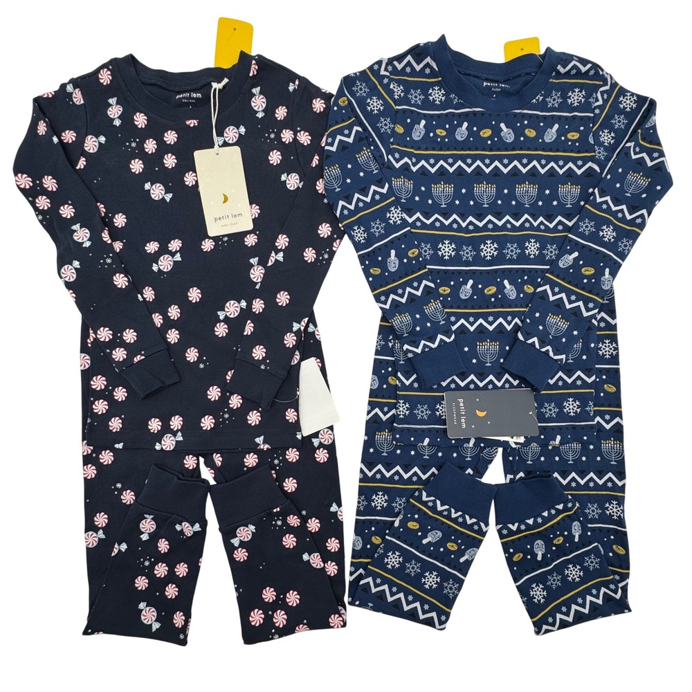 NEW Petit Lem Kids Size 4 Pajama Set Organic‎ Cotton Hanukkah Lot of 2 Bundle